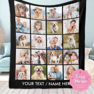 Manta Sherpa Colcha personalizada moderna de 20 fotos negra med