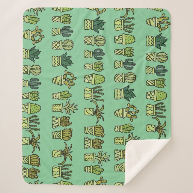 Manta Sherpa Colección Cactus: Juego de Doodle de mano. (Anverso)
