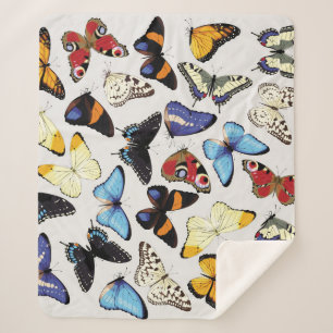 Manta Sherpa Colección de mariposas vintage realista.