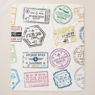 Manta Sherpa Colección de sellos de pasaporte aislados en blanc