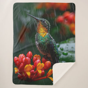 Manta Sherpa Colibrí encaramado en flor brillante