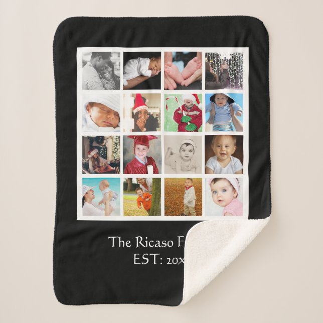 Manta Sherpa Collage de 16 Photo DIY personalizado (Anverso)