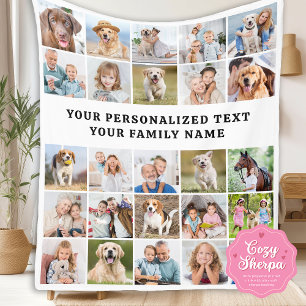 Manta Sherpa Collage de 25 fotos personalizadas para familia mo
