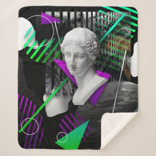 Manta Sherpa Collage de arte contemporáneo con estatua de la ca