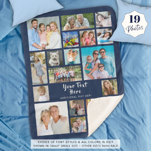 Manta Sherpa Collage de fotos 19 fotos Brush Script Navy Blue