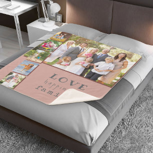 Manta Sherpa Collage de fotos Amor Felicidad Familia Marrón Ro