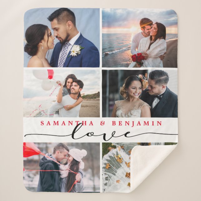 Manta Sherpa Collage de fotos de escritura de amor (Anverso)