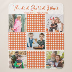 Manta Sherpa Collage de fotos de Naranja personalizado Plaid Pl
