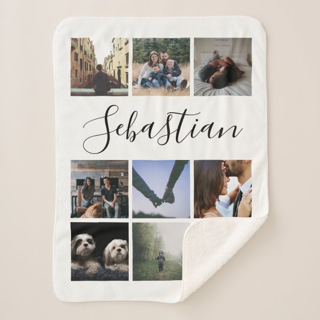 Manta Sherpa Collage de fotos de nombres personalizado (Anverso)