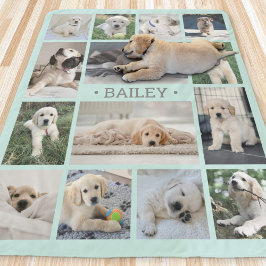 Manta Sherpa Collage de fotos de perro simple moderno Verde azu