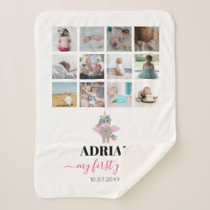 Manta Sherpa Collage de fotos del primer año de la niña con uni