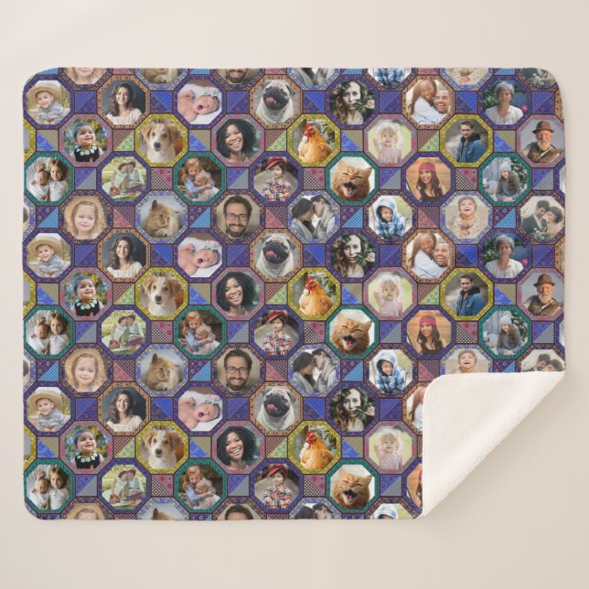 Manta Sherpa Collage de fotos Familiar Aspecto De Tejido Oscuro (Anverso (horizontal))