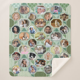 Manta Sherpa Collage de fotos Familiar Fácil Green Quilt Look 