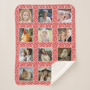 Manta Sherpa Collage de fotos familiar Paisley Pattern Red Pers