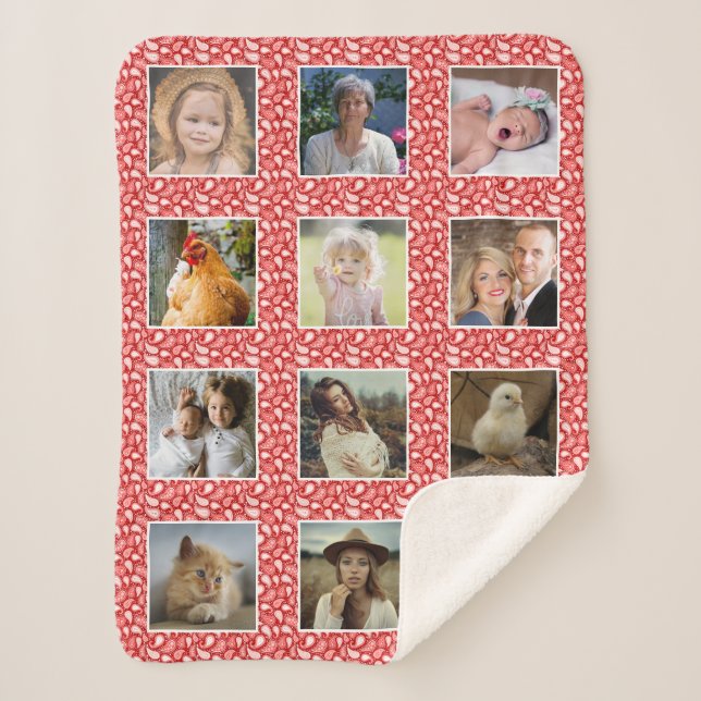 Manta Sherpa Collage de fotos familiar Paisley Pattern Red Pers (Anverso)