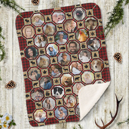 Manta Sherpa Collage de fotos Familiar Red Buffalo Plaid Quilt