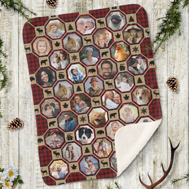 Manta Sherpa Collage de fotos Familiar Red Buffalo Plaid Quilt  (Subido por el creador)