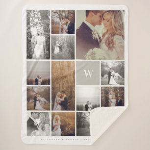 Manta Sherpa Collage de fotos minimalista del monograma moderno