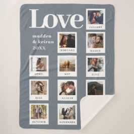 Manta Sherpa Collage de fotos moderno Pareja Amor Dusty Azul