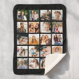 Manta Sherpa Collage de fotos negro simple 20 imagen personaliz
