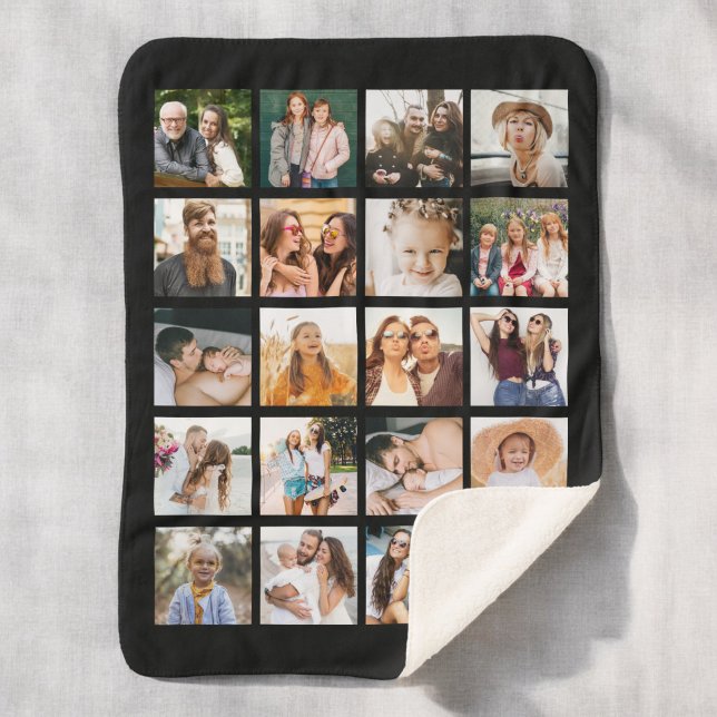 Manta Sherpa Collage de fotos negro simple 20 imagen personaliz (Subido por el creador)