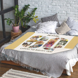 Manta Sherpa Collage de fotos número 80 Beige 80 cumpleaños