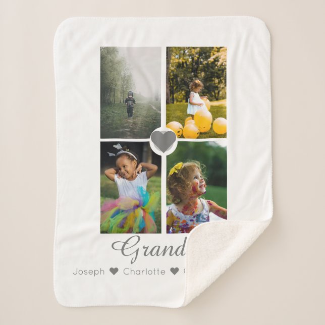 Manta Sherpa Collage de fotos Personalizado 4 Fotos Con Corazón (Anverso)
