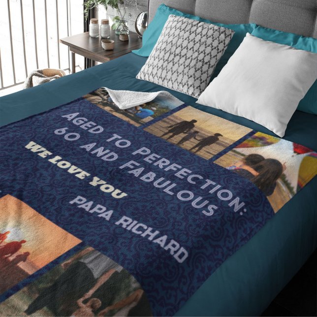 Manta Sherpa Collage de fotos personalizado 60 Regalos de cumpl (60th Birthday Gifts for Men)