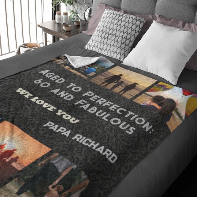 Manta Sherpa Collage de fotos personalizado 60 Regalos de cumpl (60th Birthday Gifts for Men)