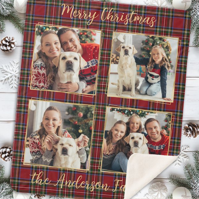 Manta Sherpa Collage de fotos personalizado de Navidades famili (Subido por el creador)