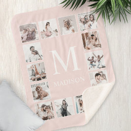Manta Sherpa Collage de fotos personalizado rosa personalizado