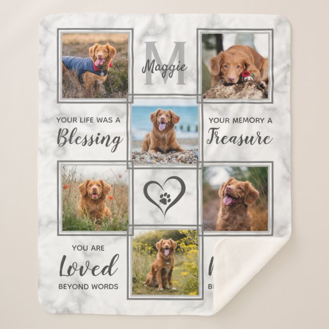 Manta Sherpa Collage de fotos único en memoria de mascota (Anverso)