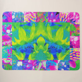 Manta Sherpa Collage de jardín de girasoles de patchwork abstra