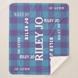 Manta Sherpa Collage de nombres rusos del patrón azul violeta