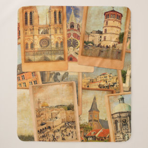 Manta Sherpa Collage de tarjetas fotográficas antiguas. Europa,