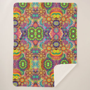 Manta Sherpa Collage Floral Mandala Psicodélico