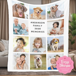 Manta Sherpa Collage moderno personalizado para familia con 11 