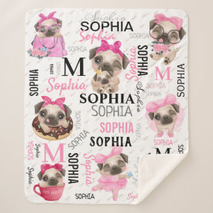 Manta Sherpa Collage Name Cute Pugs