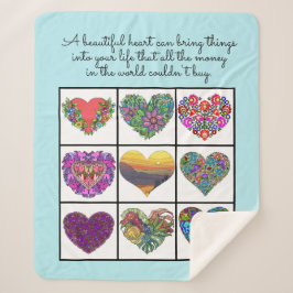 Manta Sherpa Collage of Painted Hearts (light blue), with Quote