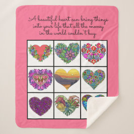 Manta Sherpa Collage of Painted Hearts (on pink), with Quote