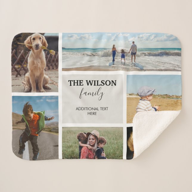 Manta Sherpa Collage personalizado de 6 Recuerdos de la familia (Anverso (horizontal))