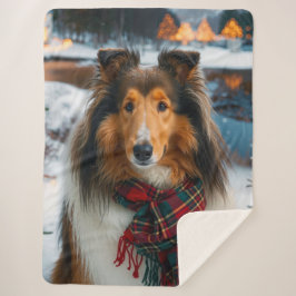 Manta Sherpa Collie Holiday  Sherpa Blanket