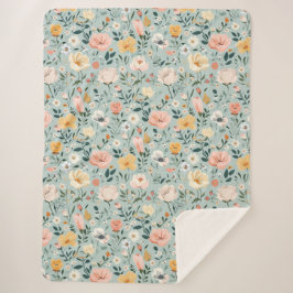 Manta Sherpa Color de agua azul rosa amarillo azul Floral núcle