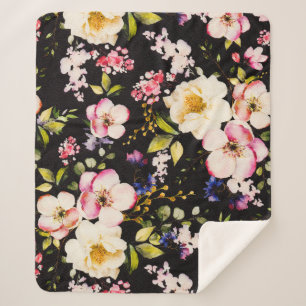 Manta Sherpa Color de agua rosa Rozas amarillas fondo negro