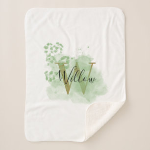 Manta Sherpa Color de agua verde personalizado e inicio floral