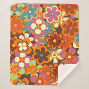 Manta Sherpa Color Floral vintage Seamless Pattern. Retro 70