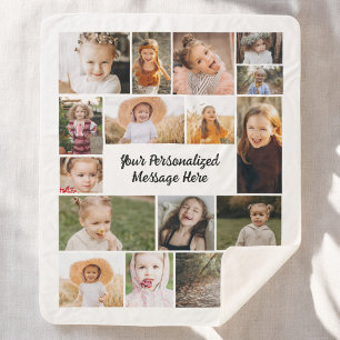 Manta Sherpa Color Personalizado de 16 Collages de fotos person