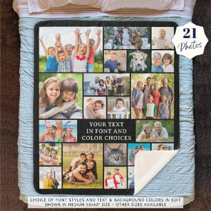 Manta Sherpa Color simple de Personalizado de 21 Collages de fo