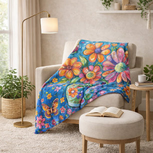 Manta Sherpa Colores Brillantes Florales