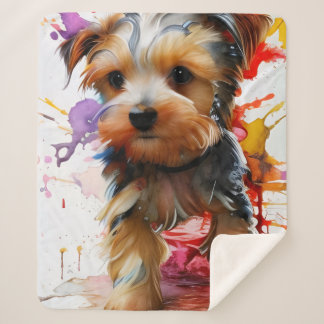 Manta Sherpa Colores Splash Yorkie Puppy - Cinta de envolvimien